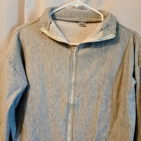 New Funnel neck Full Zip up Sweatshirt womens M Heather Gray Terry knit HighNeck - Picture 6 of 11